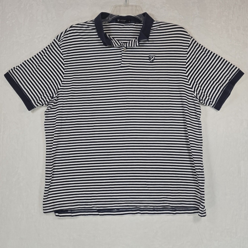 Cremieux Classics Men's XL Polo Shirt Navy White Striped Cotton Stretch